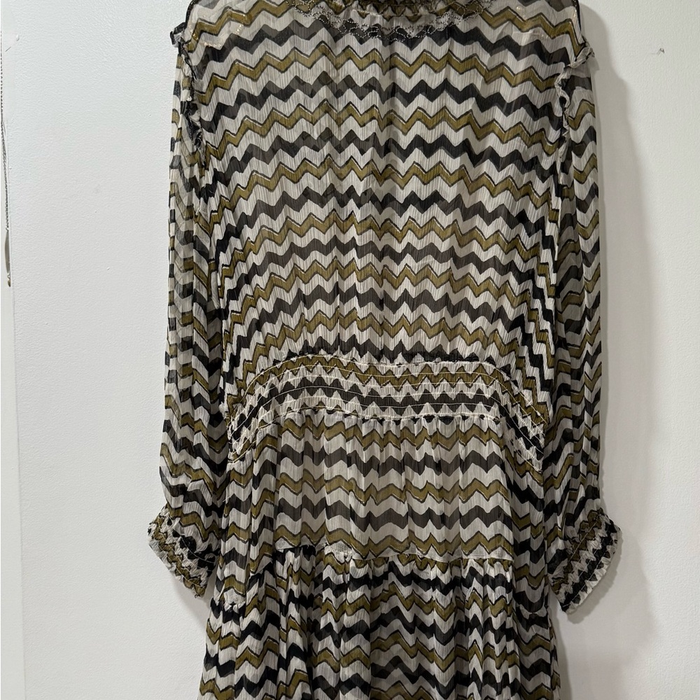 HD in Paris Anthropologie Zigzag Long Sleeve Dress - Black and Tan